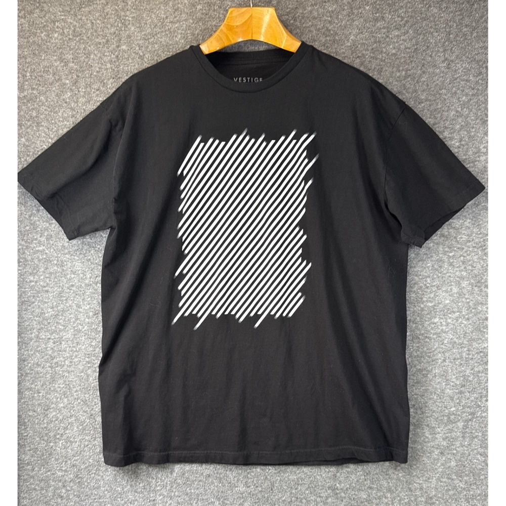 Vestige Graphic Tee Mens 2XL Black Slim Artsy Block Print Cotton Shirt Hipster